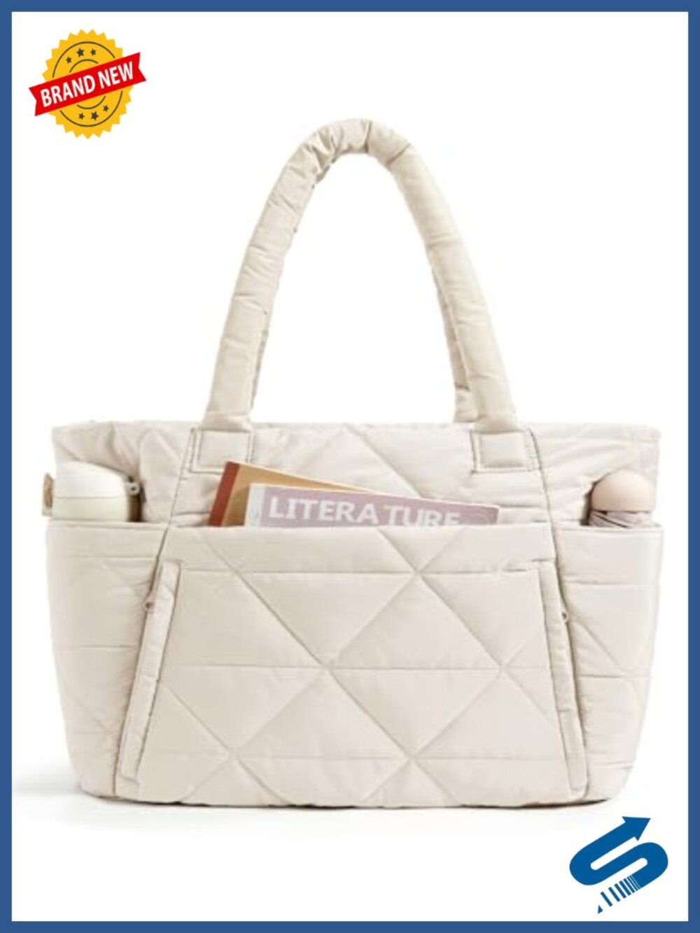 Puffer Tote Bag Large Lightweight Shoulder Bag with 15.6" Laptop Compartment